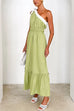 Febedress Tie Bow One Shoulder Waisted Ruffle Maxi Dress