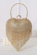 Febedress Luxury Heart Shape Rhinestones Tassel Evening Handbag