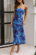 Febedress Strapless Scooped Cowl Backless Floral Print Maxi Dress