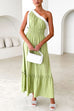 Febedress Tie Bow One Shoulder Waisted Ruffle Maxi Dress