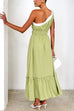 Febedress Tie Bow One Shoulder Waisted Ruffle Maxi Dress