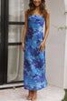 Febedress Strapless Scooped Cowl Backless Floral Print Maxi Dress