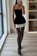 Febedress Strapless Velvet Patchwork Color Block Mini Dress