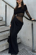 Febedress Off Shoulder Long Sleeves Mesh Splice Maxi Dress