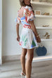 Febedress V Neck Puff Sleeves Ric Rac Trim Printed Mini Dress