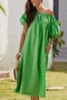 Febedress Off Shoulder Puff Sleeves Pocketed Baggy Midi Dress