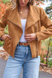 Febedress Zip Up Pocketed Faux Suede Moto Jacket(in 7 Colors)