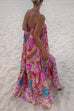 Febedress V Neck Spaghetti Strap Backless Floral Print Maxi Vacation Dress