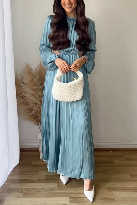 Febedress Long Sleeves Cut Out Waist Pleated Maxi Dress