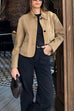 Febedress Lapel Button Up Pocketed Faux Suede Crop Jacket