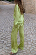 Febedress Long Sleeves Silk Blouse Shirt+Pants Set
