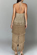 Febedress Chicest Halter Ruffle Layered Fringe Maxi Party Dress