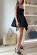 Febedress Square Neck Bow Knot Backless Mini Dress