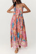 Febedress V Neck Spaghetti Strap Backless Floral Print Maxi Vacation Dress