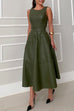 Febedress Sleeveless Tie Waist Ruffle Tiered Faux Leather Midi Dress