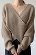 Febedress V Neck Criss Cross Front Ribbed Knit Sweater