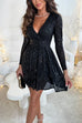 Febedress Wrap V Neck Waisted Sequin Mini Party Dress