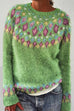 Febedress Long Sleeves Diamond Print Fuzzy Sweater(in 3 Colors)