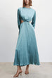 Febedress Long Sleeves Cut Out Waist Pleated Maxi Dress