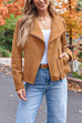 Febedress Zip Up Pocketed Faux Suede Moto Jacket(in 7 Colors)