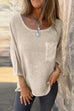 Febedress 3/4 Sleeves Pocketed Cotton Linen Casual T-shirt