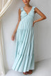 Febedress V Neck Ruffle Trim Tiered Sleeveless Linen Maxi Dress