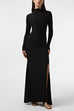 Febedress Mockneck Long Sleeves High Slit Bodycon Maxi Dress