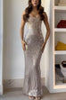 Febedress Strapless Back Slit Rhinestone Bodycon Maxi Party Dress