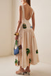 Febedress Sleeveless Tropic Print Open Back Ruffle Maxi Dress