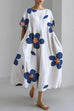 Febedress Printed Short Sleeves Pocketed A-line Midi Dress