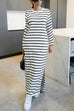 Febedress Round Neck Side Slit Striped Maxi Dress