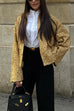 Febedress Stand Collar Zip Up Pocketed Sequin Jacket