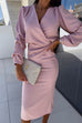 Febedress Wrap V Neck Long Sleeves Bodycon Midi Dress