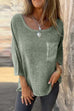 Febedress 3/4 Sleeves Pocketed Cotton Linen Casual T-shirt