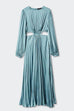 Febedress Long Sleeves Cut Out Waist Pleated Maxi Dress