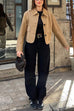 Febedress Lapel Button Up Pocketed Faux Suede Crop Jacket