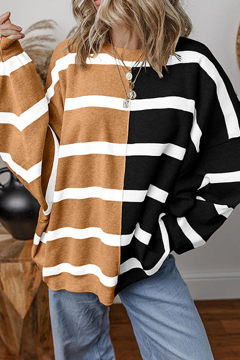 Febedress Long Sleeves Color Block Striped Oversized Sweatshirt