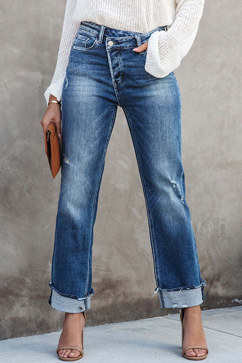 Febedress High Waist Straight Leg Ripped Denim Pants