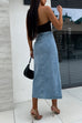 Febedress Button Down Slit Midi Denim Skirt