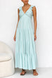 Febedress V Neck Ruffle Trim Tiered Sleeveless Linen Maxi Dress