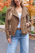 Febedress Zip Up Pocketed Faux Suede Moto Jacket(in 7 Colors)