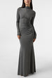 Febedress Mockneck Long Sleeves High Slit Bodycon Maxi Dress