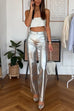 Febedress High Rise Metallic Faux Leather Cropped Pants