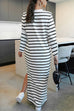 Febedress Round Neck Side Slit Striped Maxi Dress