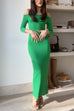 Febedress Off Shoulder Long Sleeves Back Slit Bodycon Maxi Dress