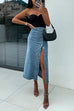 Febedress Button Down Slit Midi Denim Skirt