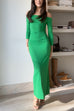 Febedress Off Shoulder Long Sleeves Back Slit Bodycon Maxi Dress