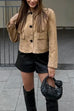 Febedress Lapel Button Up Pocketed Faux Suede Crop Jacket