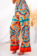 Drawstring Waist Wide Leg Color Block Print Pants