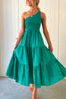 Febedress One Shoulder Sleeveless Smocked Ruffle Tiered Maxi Dress